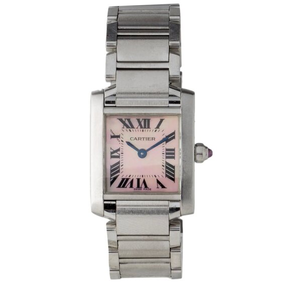 Cartier Ladies Pink Tank Française Mother of Pearl Watch